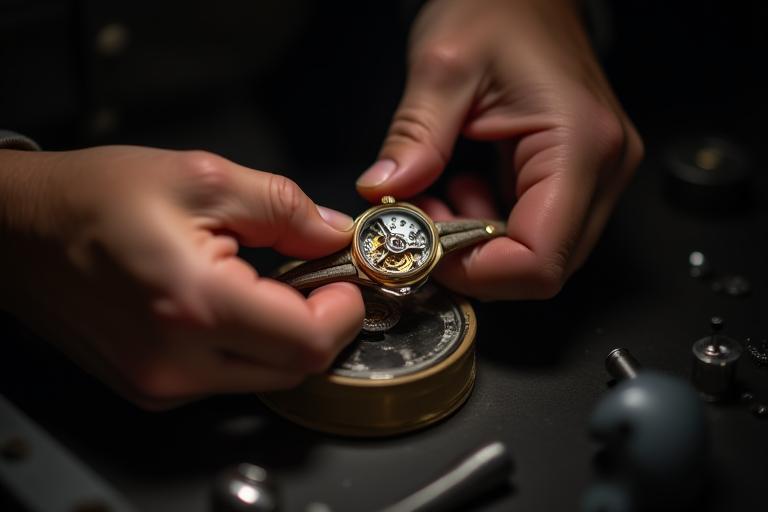 Technician assembling a watch movement by hand
